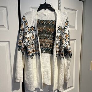 Maurices Women's Cardigan Sweater - Cream and Green